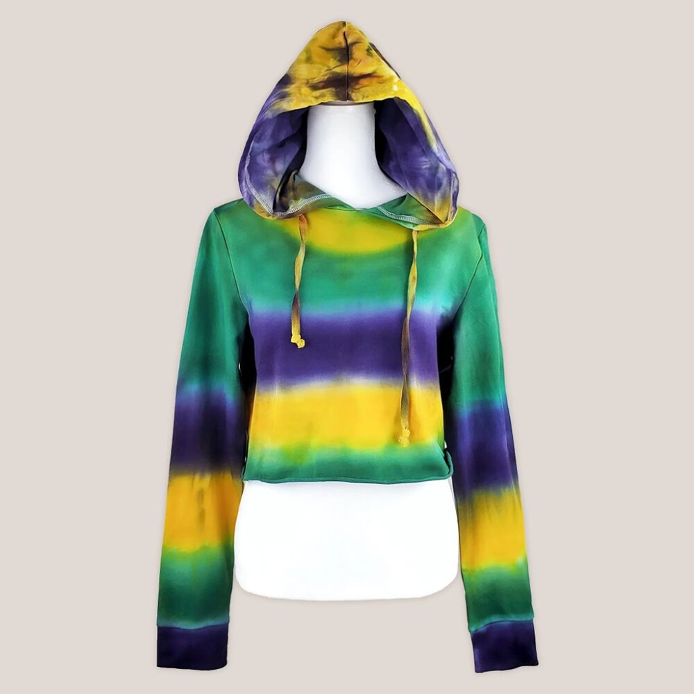 Mardi Gras Tie Dye Cropped Hoodie | New Orleans Festival Shirt Long Sleeve